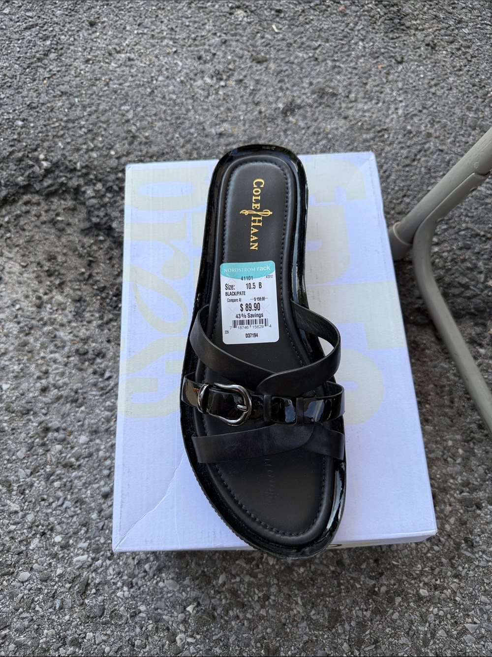 Cole Haan Black Patent Buckle Slide Sandal